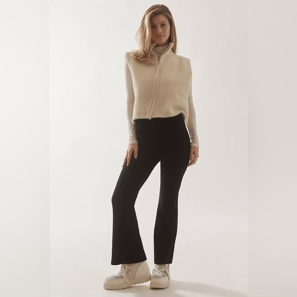 New Anthropologie DONNI. Black Rib Kick-Flare Pull On Pants sz XXS
